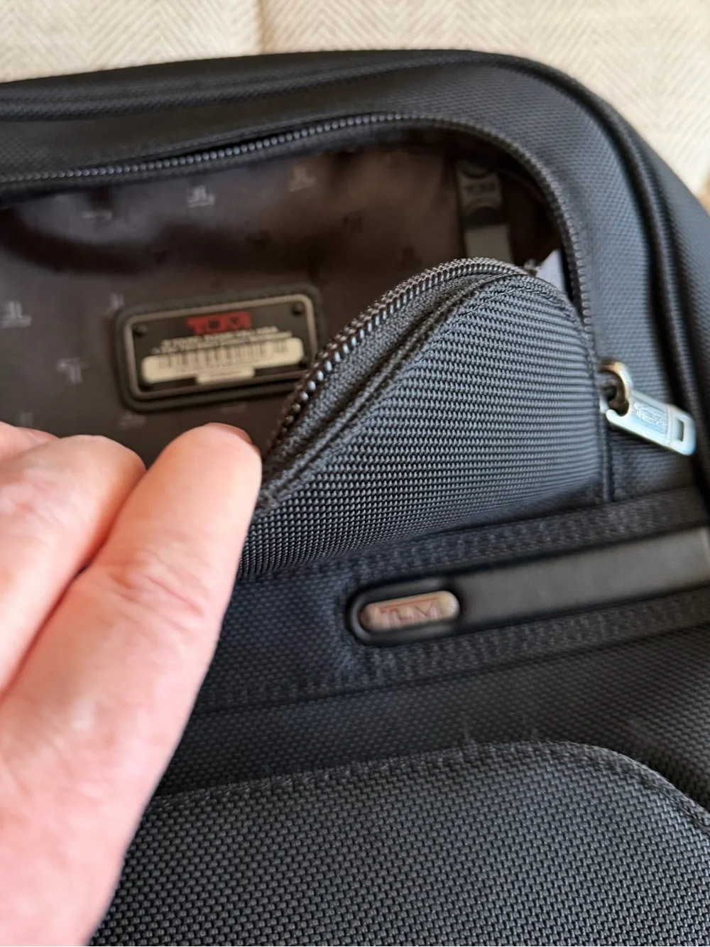 Tumi Black Alpha Collection Textured Backpack with Front Zip Pocket